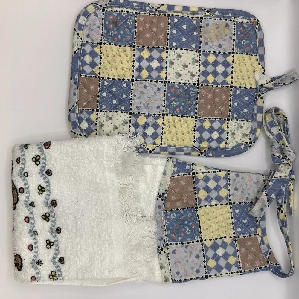 Vtg Precious Moments Kitchen Hand Towel Pot Holder Hot Pad Sweetest Cookie READ